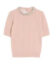 Valentino Vertical Striped Short-Sleeve Knit Sweater S,XS,L,M nude