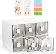 SHAIDOJIO 6 Drawer Tea Box, Plastic Tea Boxes for Tea Bags, Clear Tea Organiser with 1 Label and 2 Stickers, Tea Storage, Tea Bag Organiser for Creamer Coffee Bags, Sugar White