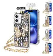 For Apple iPhone 16 Plus - Perfume Bottle Cover Case w/Gem Rhinestone Strap