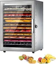 Xoxomeg Commercial Food Dehydrator,12 Trays Stainless Steel Dry Fruit Machine,20-90° Temperature Control,24 Hours Timer,Dual Fan Design,for Herb, Meat, Fruit and Vegetables