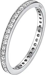 [Silvora] Girls Ring Sterling Silver Thin Bands CZ Enteral Jewellery Dainty Slim Little Finger Rings for Girlfriends Mother Size 10