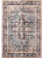 Ariel Charcoal Ivory Teal Medallion Transitional Rug