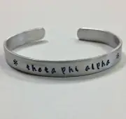 Theta Phi Alpha, TPA sorority handstamped cuff bracelet FREE SHIPPING