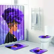 Catzon 4 Pcs Set Creative Colorful Printing Toilet Pad Cover Bath Mat Shower Curtain Set-4