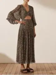 Shona Joy Dress, Adeline, BNWT, Ruched Cut Out Midi, RRP:$440, Size US4/AU8