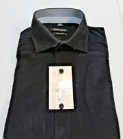 Van Heusen Blackwatch Micro Ribbed Blk Lng Slv Dress Shirt Slim Fit 151/2 32/33