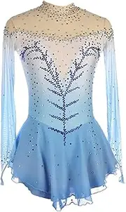 [Zagitova] Long Sleevesfigure Skating Dress for Girls Gradient Roller Skating Dresses Elastic Breathable Ballet Dance Leotard