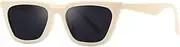HMKING Retro Pc Cat Eye Frame Polarized Sunglasses for Mens Womens Retro Mirrored Lens Sun glasses for Driving Fishing, Off-white-gray