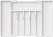 Drawer Organizer, Expandable Utensil Tray for Kitchen, Adjustable Flatware and Cutlery Holder, Compact Plastic Storage for Spoons Forks Knives (White)