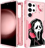 [Oqplog] for Samsung Galaxy S22 Ultra 5G 6.8'' Heavy Duty Phone Case Girls Kids Women Boys Cute Skull Skeleton Fun Funny Ghost Hard Triple Layers Cover Full Body Military Grade Cases S 22 2Pink
