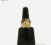14k Gold Gemstone Indian Native American Head Ring Unisex Size 8