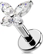 [OUFER Body Piercing] Internally Labret Piercing Jewellery Titanium Lip Piercings 16G Lip Stud Butterfly Helix Earrings 6/8/10/12 mm Tragus Bar Flat Back Earrings