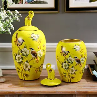 歐式美式陶瓷儲物罐將軍罐裝飾擺件電視柜酒柜客廳插花花瓶擺設