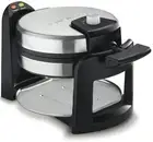 WAF-F30 Round Flip Belgian Waffle Maker, Black/Silver, 1 inch thick