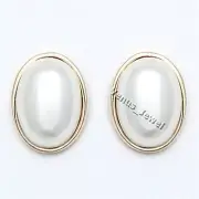 N 18K Gold Plated Vintage Retro Style Oval Shell Pearl Earrings VE867