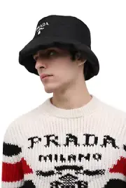 PRADA Wattierter Hut Triangle Logo Fischerhut Bucket Fisherman Cap M. Dust Bag S