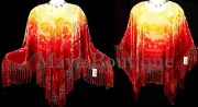 Poncho Shawl Top Hand Dye Red & Gold Ombre Silk Burnout Velvet Maya Matazaro USA