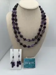Mine Finds By Jay King Long Genuine Amethyst Beaded Necklace & Earrings Set