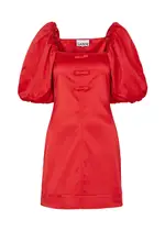 Ganni Bow-embellished Satin Mini Dress - Red - 36 (UK8 / S) 36 (UK8 / S)