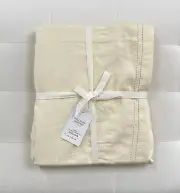 Williams-Sonoma LINEN DOUBLE HEMSTITCH Tablecloth 70” x 126” Cream NWT