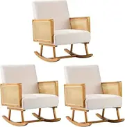 Oikiture Armchair Nursing Chair with Cushioned Seat and Rattan Armrest Reading Room Accent Lounge Chair 3pcs