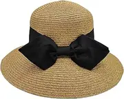 [Cauplse] Beach Fedora Sun Hats for Women, Womens UPF 50 Straw Sun Hat Summer Sunhat Floppy Wide Brim Fashion Beach Accessories Packable & Adjustable, Khaki