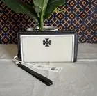 NWT Tory Burch emerson canvas zip continental Black and Cream Wallet
