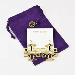 【TORY BURCH】TORY BURCH Britten鏤空雙T金字LOGO鉸鏈吊墜鉤扣耳環(金)