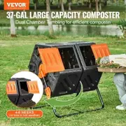 Compost Bin 37 Gal Dual-Chamber Composter Tumbler Rotating Sliding Doors