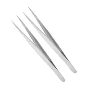 2pcs Straight Tip Tweezer Professional Tweezers for Eyebrow Lab Silver Tone