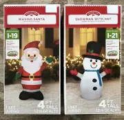 NEW (2) Holiday Time Waving Santa & Snowman with Hat 4ft Airblown Inflatables
