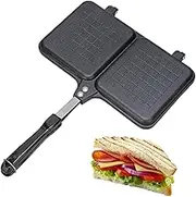 Double Panel Sandwich Maker, Non Stick Bread Toaster, Cheese Griller Press, Durabled Frying Pan, Heat Resistant Handle for Camping and Stove Cooking, 14.17x9.84 in
