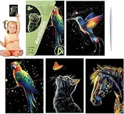 Scratch Paper for Kids, Handmade 4X Glitter Art Scratch Crafts, Coloring Drawing Craft, Fun, Creative Landscape and Animal Art for Children, Teenagers Adults