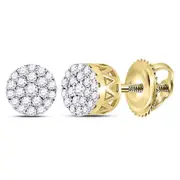 14kt Yellow Gold Round Diamond Concentric Circle Cluster Earrings 1/4 Cttw