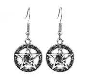 Crystal Pentagram Witch Wicca Pagan Black Drop Dangle Hook Earrings Gift