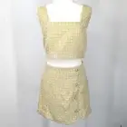 House of Harlow 1960 Margarit Lime Green Tweed Crop Top Mini Skirt Set Large NWT