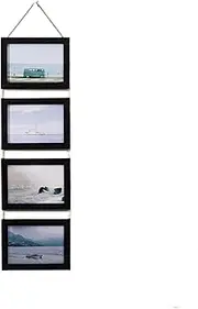 4 x 6 Inch Decorative Solid Wood Picture Frame Set with Hemp Rope Combination Wall Mount Hanging Style, Wall-Mounted Collage Frame for Home Decor(Black)
