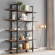 [Tribesigns] 5-Tier Bookshelf, Vintage Industrial Style Bookcase 120W x 30D x 178H cm, Brown & Black