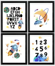 4 x A4 Nursery/Baby/Kids Play Room Space Alaphabet Number Wall Prints