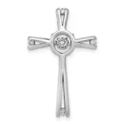 14k White Gold 1/15ct Vibrant Moving Diamond Cross Chain Slide Pendant