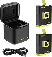 Sports Camera Battery Storage Charger Set 1 * 3-Slot Battery Charging Box + 2 * 1750mAh Batteries Fast Charging with TF Card Storage Slots Repla ent for Hero 11/10/ 9 Black One Size