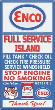 ENCO TIGER GAS STATION FULL SERVICE ISLAND PUMP SIGN REMAKE ALUMINUM SIZE OPTION