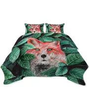 Green Leaves and Cute Hidden Fox Coverlet