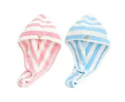 2Pack Microfiber Hair Towel Wrap Turban,Quick Dry Hair Drying Towel,Stripe Absorbent Dry Head Turban