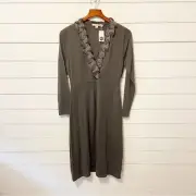 NWTs Boden | Gray Wool Long Sleeve Maxi Dress With Floret Neck Embellishment 10L