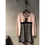 全新 日本品牌  VINO ROUGE  蝴蝶結千鳥格紋粉紅撞色針織連身裙/洋裝