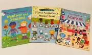3 x Usborne Activities Sticker Books for Kids (Market, First Numbers & Dressing)