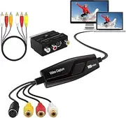 Video Capture Card Transfers Hi8 VHS to Digital DVD for Windows 10/Mac, Video Grabber with Scart/AV Adapter