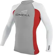 [O'Neill] UV Sun Protection Youth Skins Long Sleeve Crew Rashguard, Flint/Red/White, 6