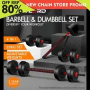 BLACK LORD 20kg Dumbbell Set 3in1 Adjustable Barbell Weight Home Gym Fitness